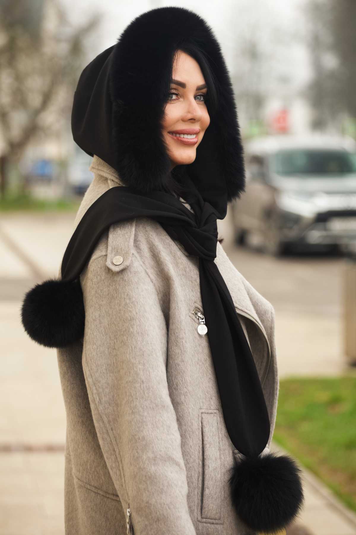 Купить капор с мехом чернобурки/финского песца MIA